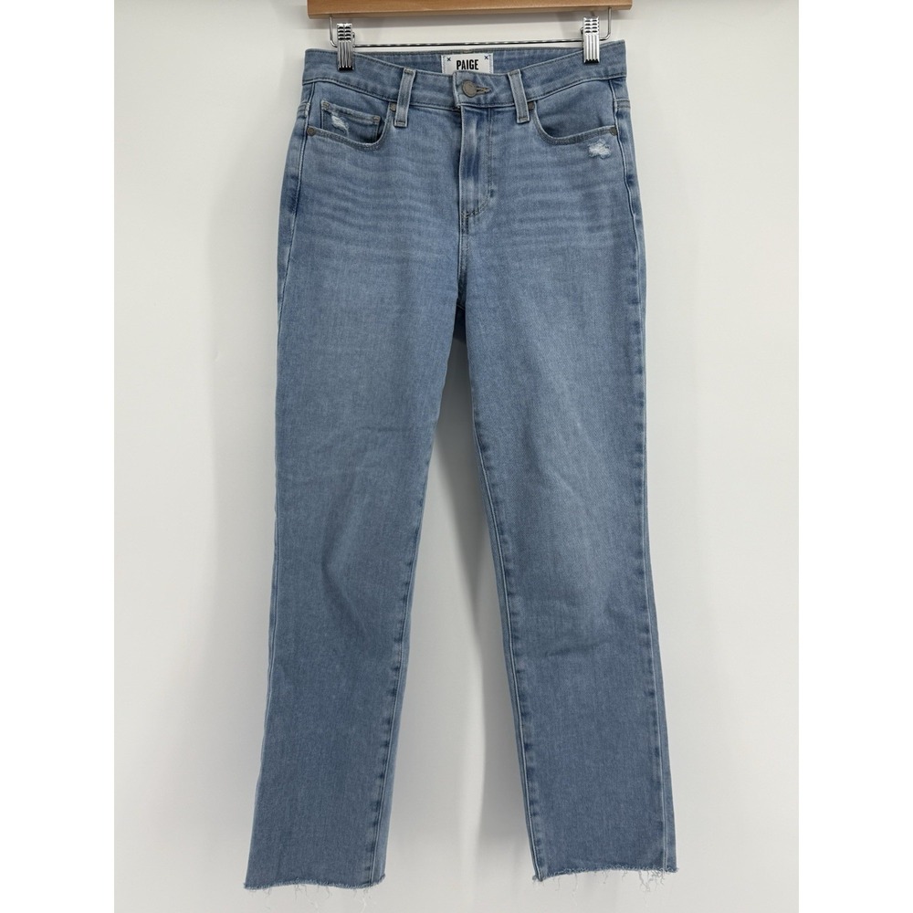 Paige Jacqueline Straight Jeans Size 25 Light Wash Raw Hem High Rise Denim